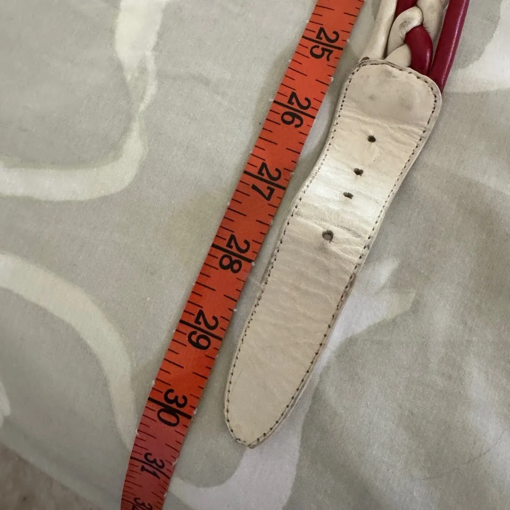 Braided Leather Belt - Red and White